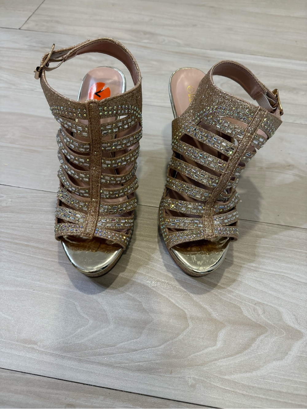 Delicacy Rose Gold Glitter Strappy Wedge Heels